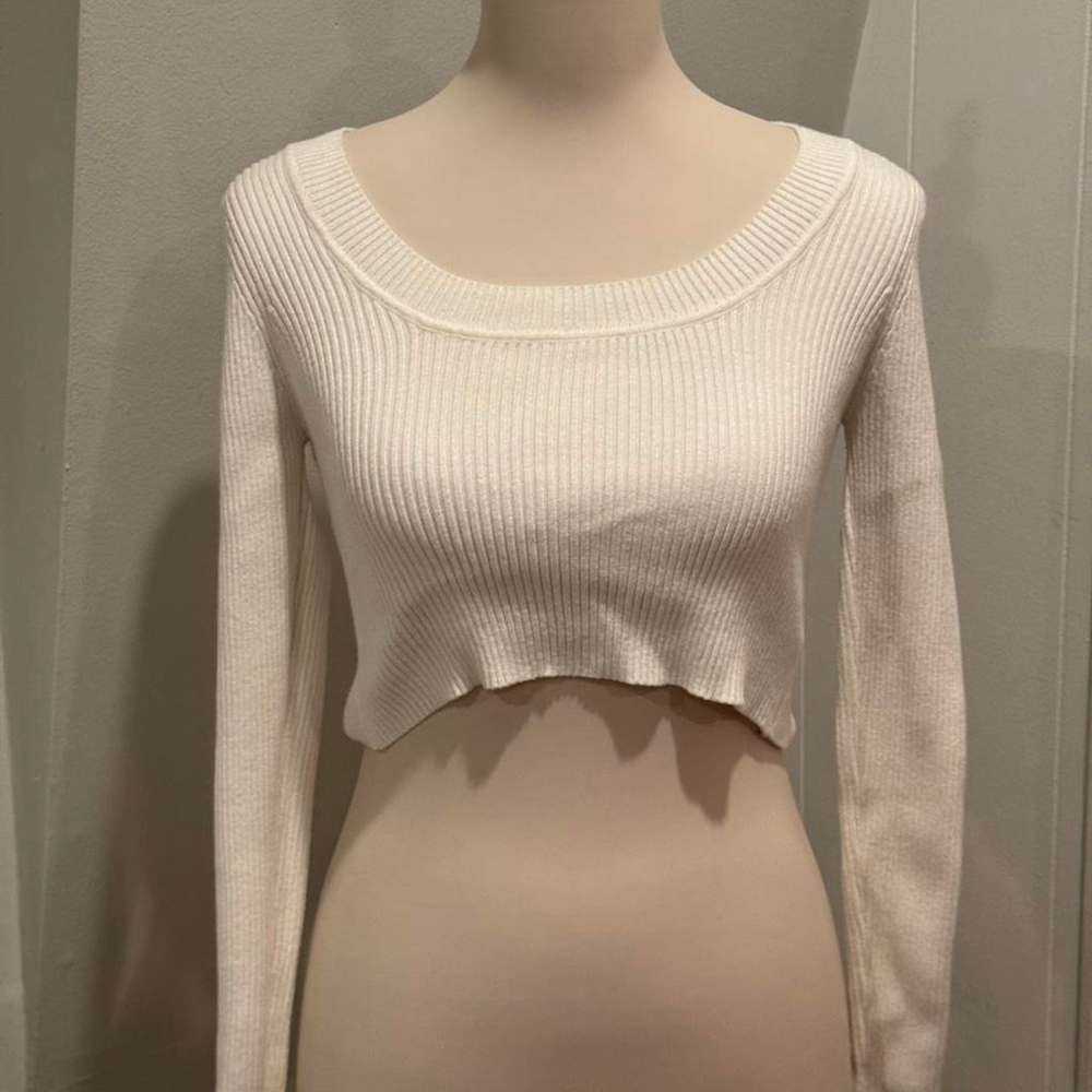 SHEIN White ribbed long sleeve crop top | White | Size Medium